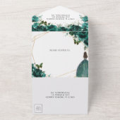 Chic Emerald Green Floral Princess Quinceañera All In One Einladung (Außenbereich)