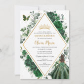Chic Emerald Green Floral Princess Quinceañera Einladung (Vorderseite)