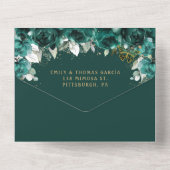 Chic Emerald Green Floral Quinceanera Butterflies All In One Einladung (Rückseite)