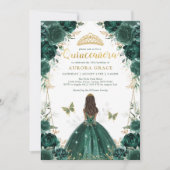 Chic Emerald Green Floral Quinceñera Princess Einladung (Vorderseite)