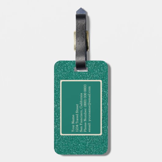 Chic Emerald Green Glitzer Ivory Custom Monogram Gepäckanhänger (Rückseite vertikal)