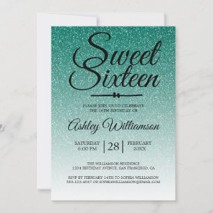 Chic Emerald Green Glitzer Ombre Sweet 16 Geburtst Einladung