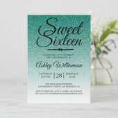 Chic Emerald Green Glitzer Ombre Sweet 16 Geburtst Einladung (Stehend Vorderseite)