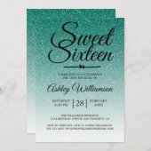 Chic Emerald Green Glitzer Ombre Sweet 16 Geburtst Einladung (Vorne/Hinten)