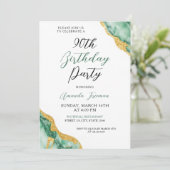 Chic Emerald Green & Gold 90. Geburtstag Einladung (Stehend Vorderseite)