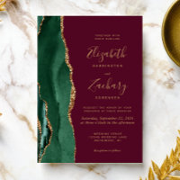 Chic Emerald Green Gold Agate Burgundy Wedding