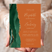 Chic Emerald Green Gold Agate Burnt Orange Wedding
