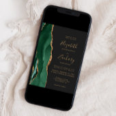 Chic Emerald Green Gold Agate Dark Wedding Einladung