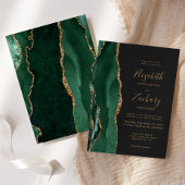 Chic Emerald Green Gold Agate Dark Wedding Einladung