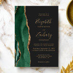 Chic Emerald Green Gold Agate Dark Wedding Einladung<br><div class="desc">Der links Rand dieser eleganten,  modernen Hochzeitseinladung zeichnet sich durch einen smaragdgrünen Aquarellstreifen aus,  der mit vergoldetem Imitat-Glitzer bestickt ist. Der anpassbare Text kombiniert goldfarbene Handschrift,  Copperplate und kursiv Schriftart auf dunkelkohlegrauem Hintergrund. Die Rückseite ist mit einem smaragdgrünen und goldgelben Dekor ausgestattet.</div>