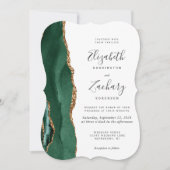 Chic Emerald Green Gold Agate Dunkle Bracket Weddi Einladung (Vorderseite)