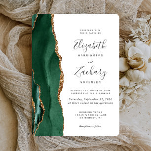 Chic Emerald Green Gold Agate Rounded Wedding Einladung