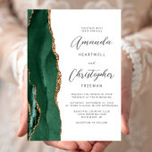 Chic Emerald Green Gold Agate Script Wedding Einladung