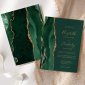 Chic Emerald Green Gold Agate Wedding Einladung