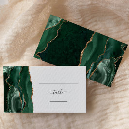 Chic Emerald Green Gold Agate Wedding Escort Platzkarte