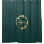 Chic Emerald Green Gold Monogram Eukalyptus Wreath Duschvorhang (Vorderseite)