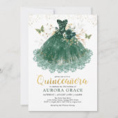 Chic Emerald Green Gold Quinceañera Princess Gown Einladung (Vorderseite)
