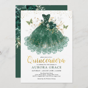 Chic Emerald Green Gold Quinceañera Princess Gown Einladung