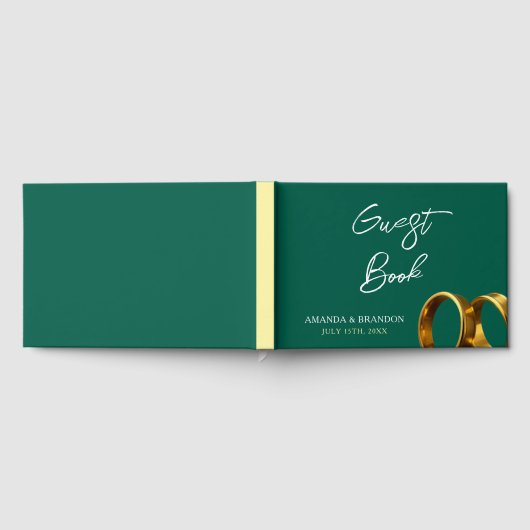 Chic Emerald Green Gold Rings Wedding Gästebuch (Voll)
