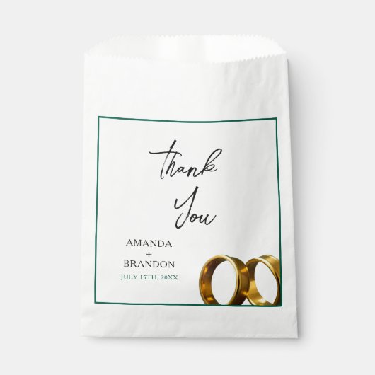 Chic Emerald Green Gold Rings Wedding Geschenktütchen (Vorderseite)
