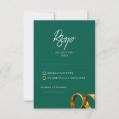 Chic Emerald Green Gold Rings Wedding RSVP Karte (Vorderseite)