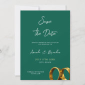 Chic Emerald Green Gold Rings Wedding Save The Date (Vorderseite)