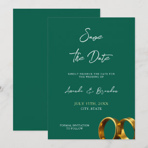 Chic Emerald Green Gold Rings Wedding Save The Date