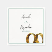Chic Emerald Green Gold Rings Wedding Serviette (Vorderseite)