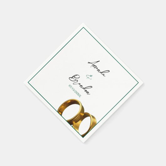 Chic Emerald Green Gold Rings Wedding Serviette (Ecke)