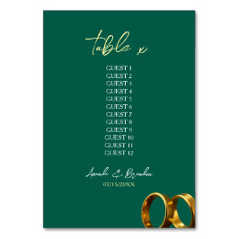 Chic Emerald Green Gold Rings Wedding Tischnummer