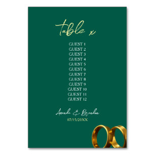 Chic Emerald Green Gold Rings Wedding Tischnummer