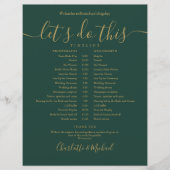Chic Emerald Green Gold Wedding Zeitplan Zeitplan (Vorderseite)