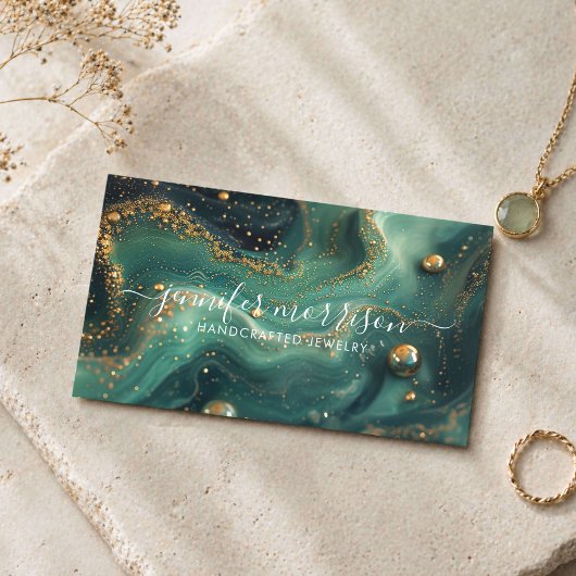 Chic Emerald Green Malachite Gold Glitzer Juwelen Visitenkarte