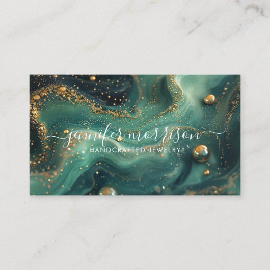 Chic Emerald Green Malachite Gold Glitzer Juwelen Visitenkarte (Vorderseite)