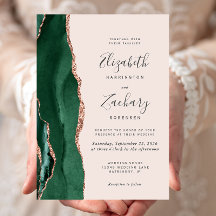Chic Emerald Green Rose Gold Agate Blush Wedding