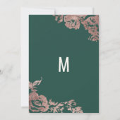 Chic Emerald Green Rose Gold Floral Abend Einladung (Rückseite)
