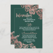 Chic Emerald Green Rose Gold Floral Information Begleitkarte (Vorne/Hinten)