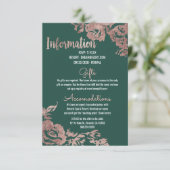 Chic Emerald Green Rose Gold Floral Information Begleitkarte (Stehend Vorderseite)