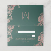 Chic Emerald Green Rose Gold Floral Platzkarten (Außenseite Aufgefaltet)
