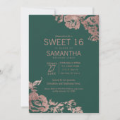 Chic Emerald Green Rose Gold Floral Sweet 16 Einladung (Vorderseite)