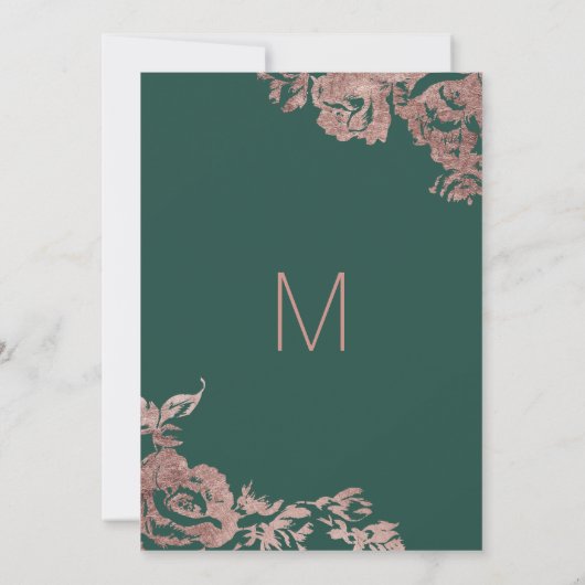 Chic Emerald Green Rose Gold Floral Sweet 16 Einladung (Rückseite)