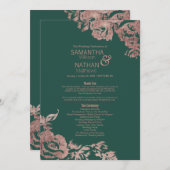 Chic Emerald Green Rose Gold Floral Wedding Programm (Vorne/Hinten)