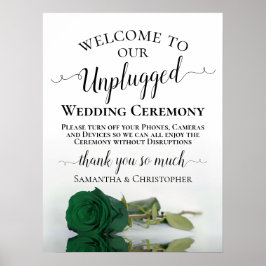 Chic Emerald Green Rose Unplugged Wedding Zeremoni Poster