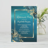 Chic Emerald Green Roses Frame Retirement Party Einladung (Stehend Vorderseite)