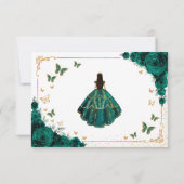 Chic Emerald Green Roses Gold Quinceanera Reply RSVP Karte (Rückseite)