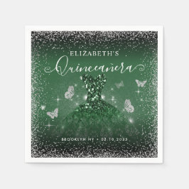 Chic Emerald Green Silver Glitzer Gown Quinceañera Serviette