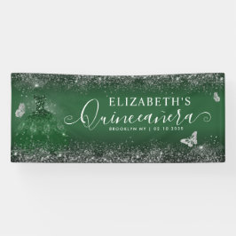Chic Emerald Green Silver Gown Quinceañera Willkom Banner