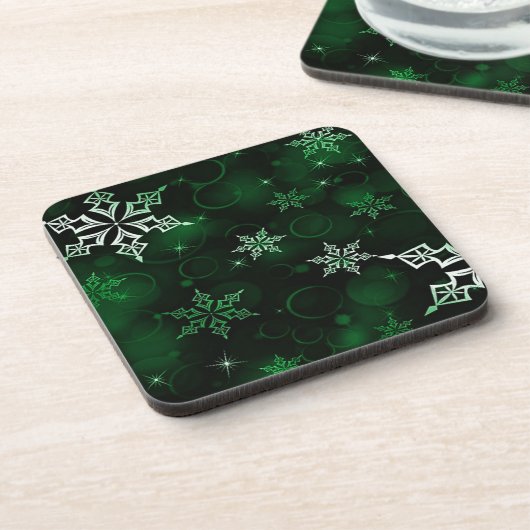 Chic Emerald Green Snowflake Motif Getränkeuntersetzer (Linke Seite)