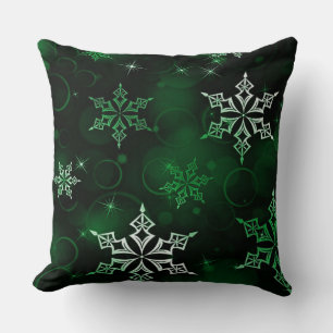 Chic Emerald Green Snowflake Motif Kissen