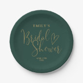 Chic Emerald Green und Gold Script Brautparty Pappteller (Vorderseite)
